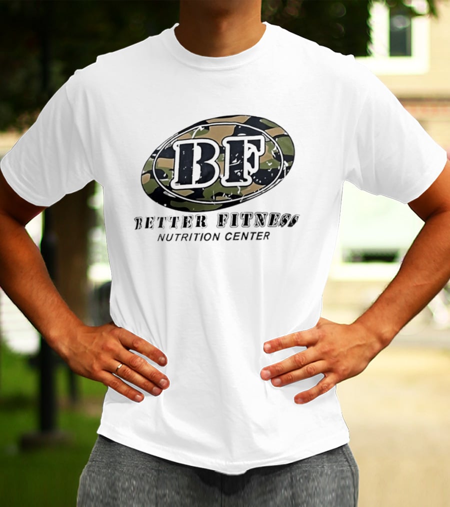 Camouflage BF Emblem Better Fitness Nutrition Center T-Shirt