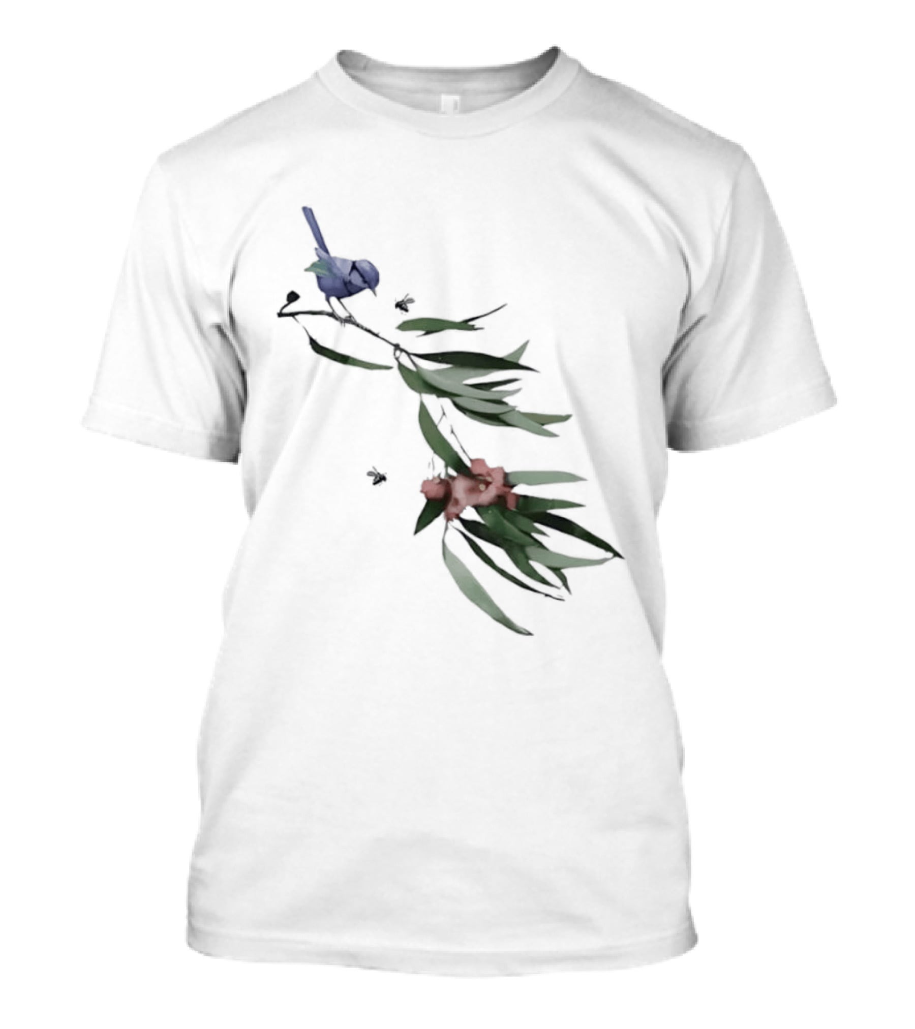 Blue Wren On Eucalyptus Branch With Red Blossoms Bird T-Shirt