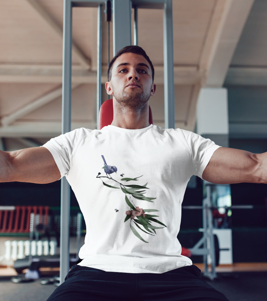 Blue Wren On Eucalyptus Branch With Red Blossoms Bird T-Shirt