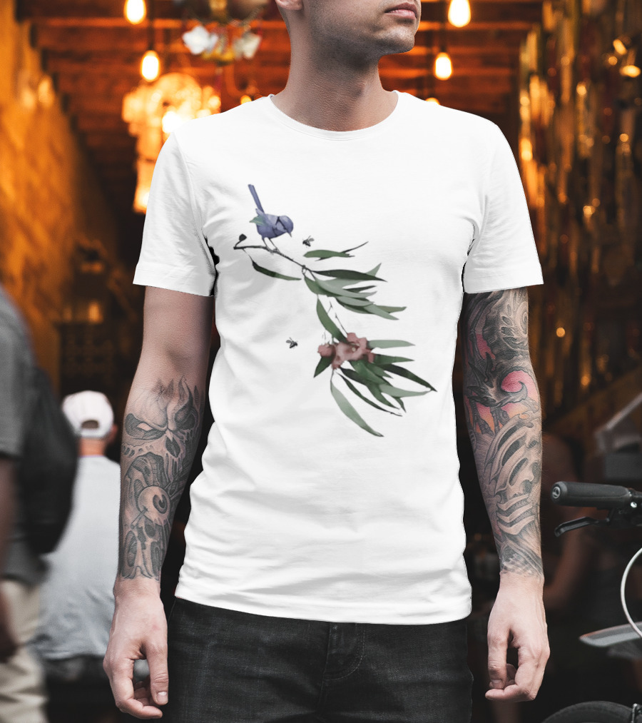 Blue Wren On Eucalyptus Branch With Red Blossoms Bird T-Shirt