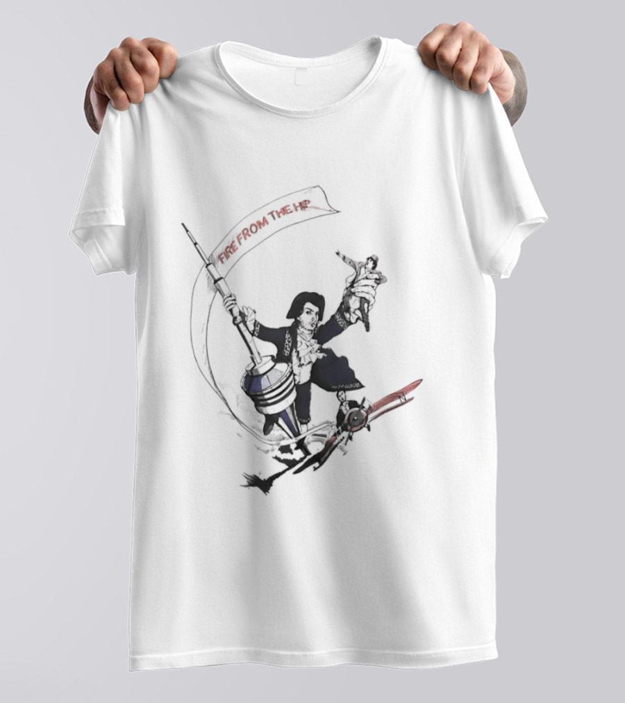 Fire From The Hip Surrealist Surreal Gun Wielding Figure Banner T-Shirt