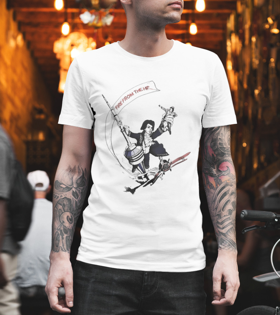 Fire From The Hip Surrealist Surreal Gun Wielding Figure Banner T-Shirt