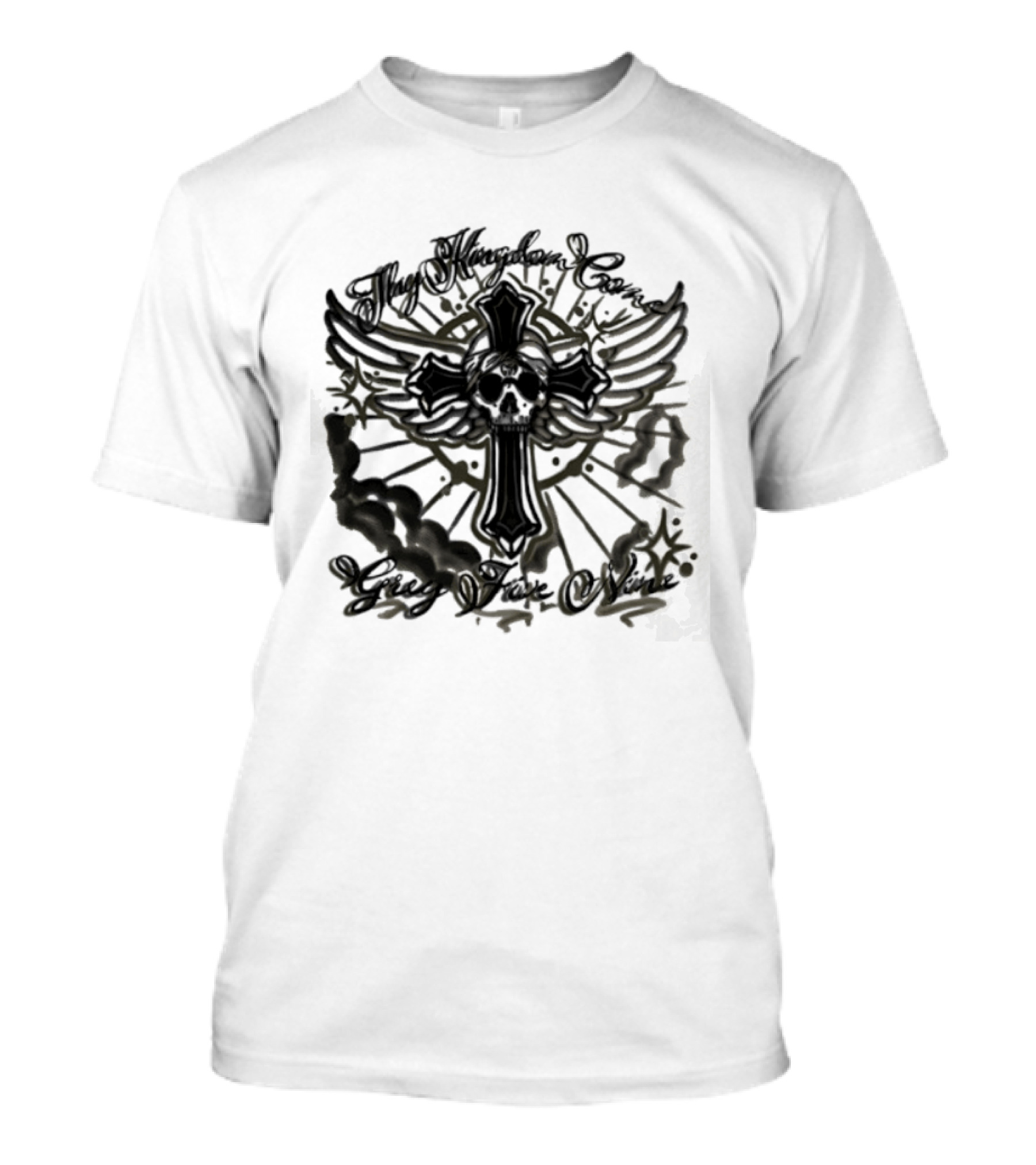 Thy Kingdom Come Skull Grey Five Nine Cross Wings T-Shirt
