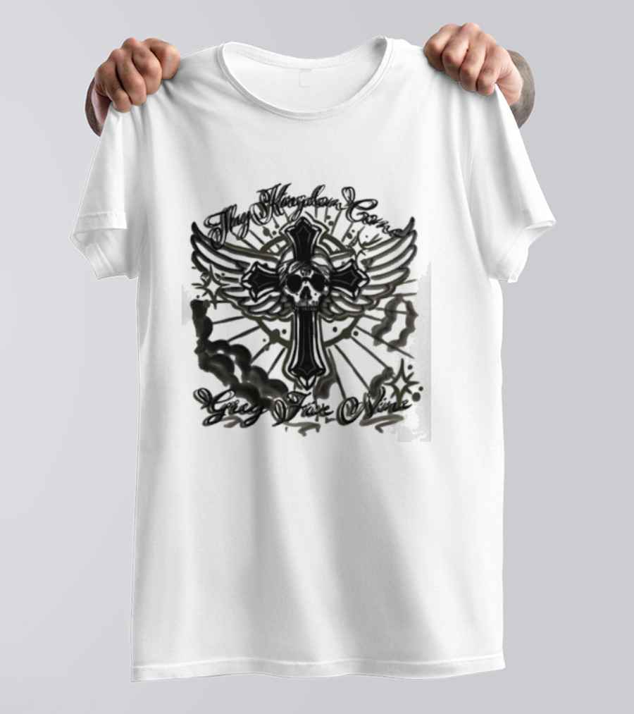 Thy Kingdom Come Skull Grey Five Nine Cross Wings T-Shirt