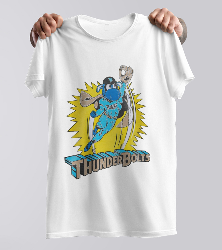 ThunderBolts Superhero Mascot Baseball Catcher T-Shirt