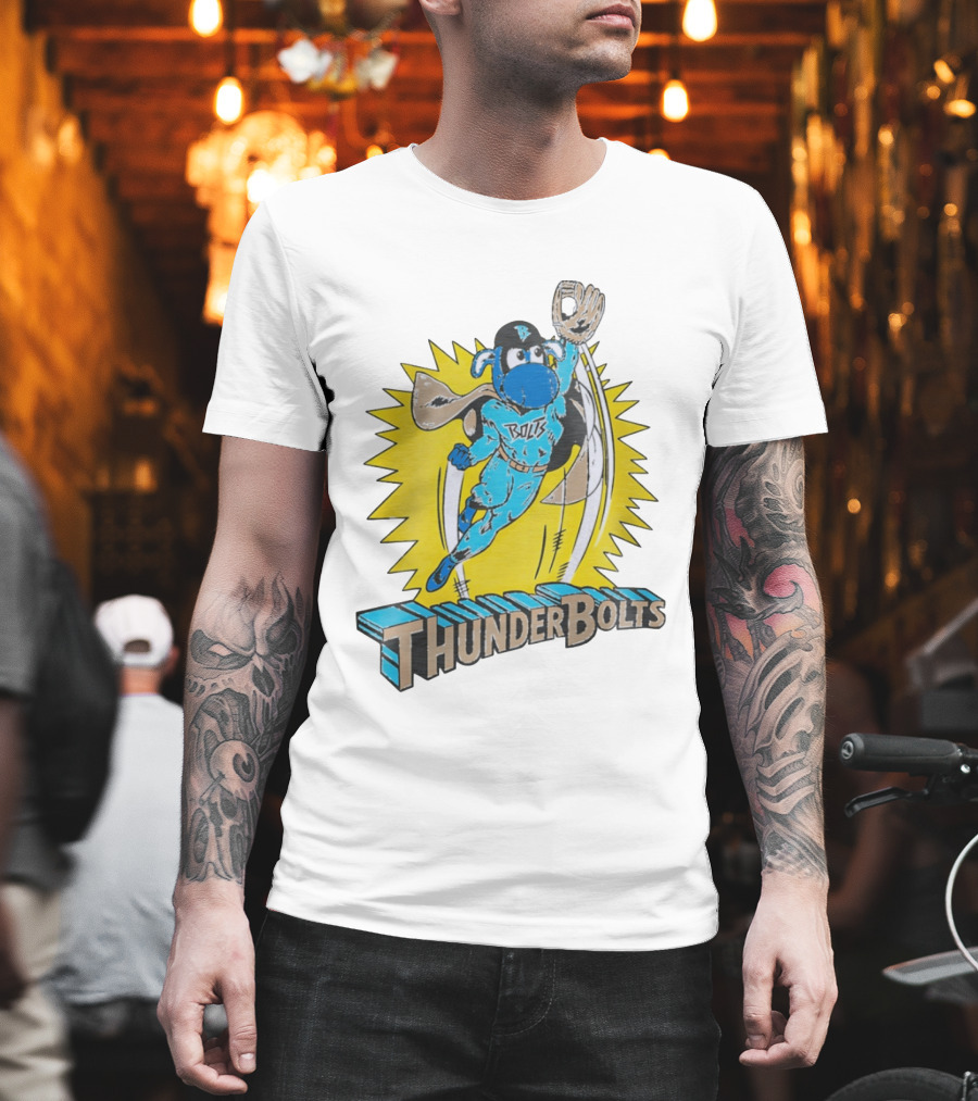 ThunderBolts Superhero Mascot Baseball Catcher T-Shirt
