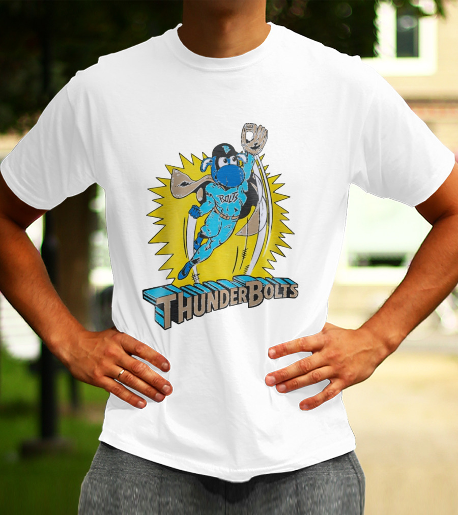 ThunderBolts Superhero Mascot Baseball Catcher T-Shirt