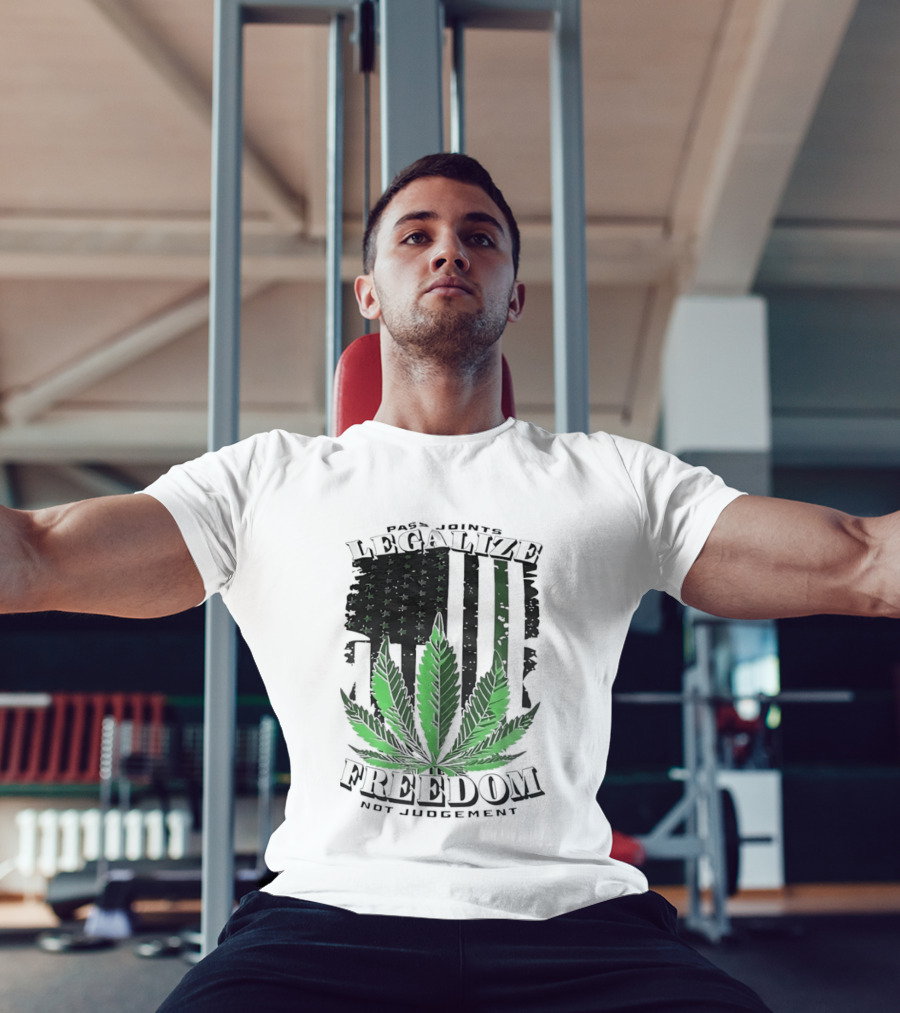 Legalize Freedom Pass Joints Not Judgment Marijuana Cannabis American Flag Leaf T-Shirt