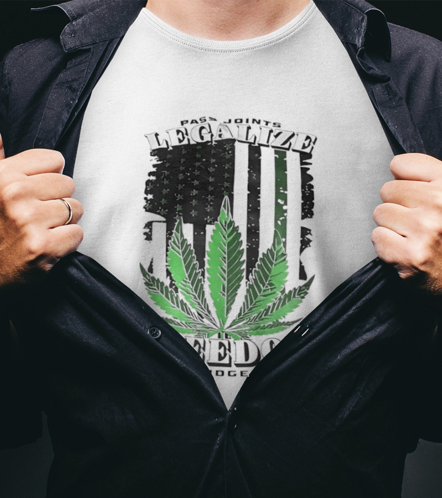 Legalize Freedom Pass Joints Not Judgment Marijuana Cannabis American Flag Leaf T-Shirt