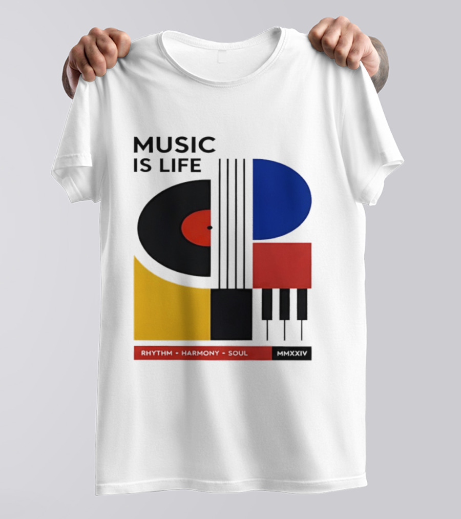 Music Is Life MMXXIV Rhythm Harmony Soul Vinyl Piano Abstract T-Shirt