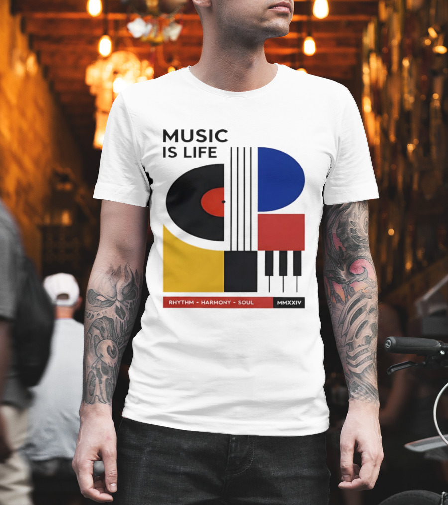Music Is Life MMXXIV Rhythm Harmony Soul Vinyl Piano Abstract T-Shirt