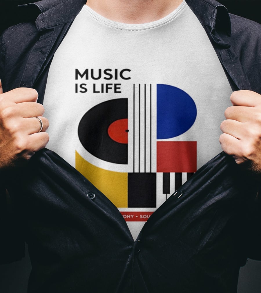 Music Is Life MMXXIV Rhythm Harmony Soul Vinyl Piano Abstract T-Shirt