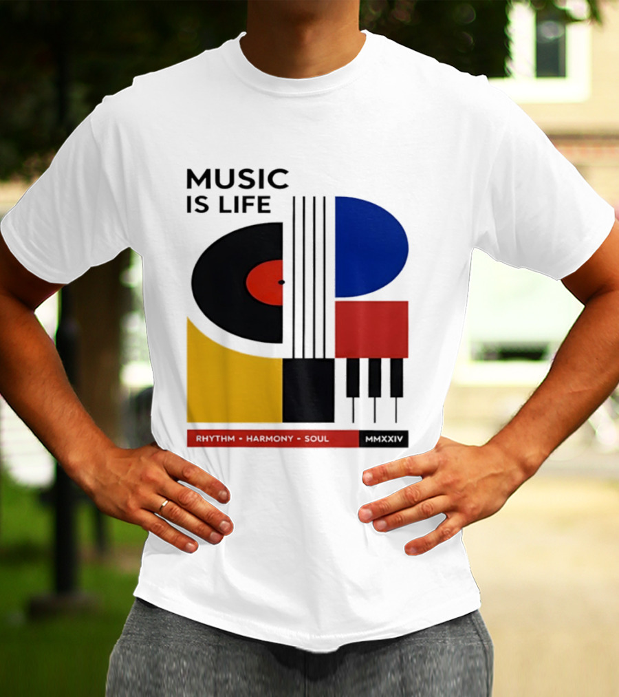 Music Is Life MMXXIV Rhythm Harmony Soul Vinyl Piano Abstract T-Shirt