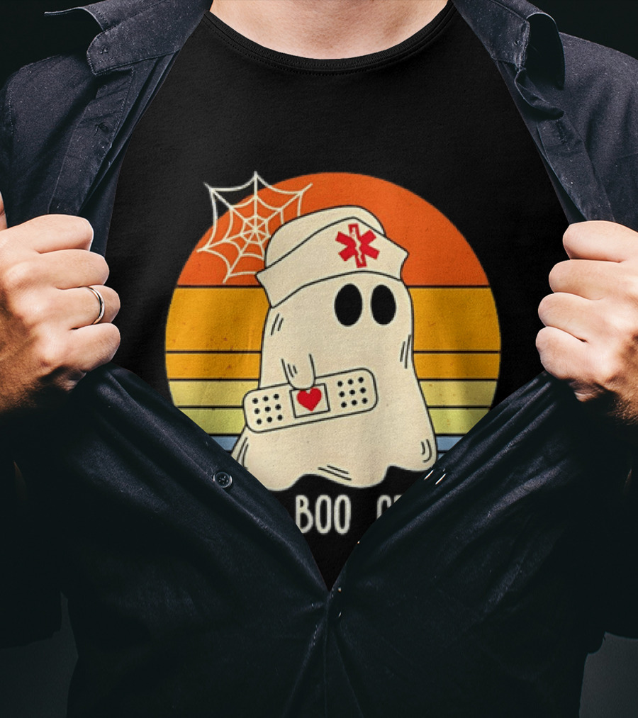 Boo Boo Crew Ghost Nurse Halloween Bandage Heart Spiderweb T-Shirt
