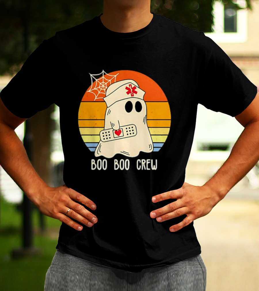 Boo Boo Crew Ghost Nurse Halloween Bandage Heart Spiderweb T-Shirt