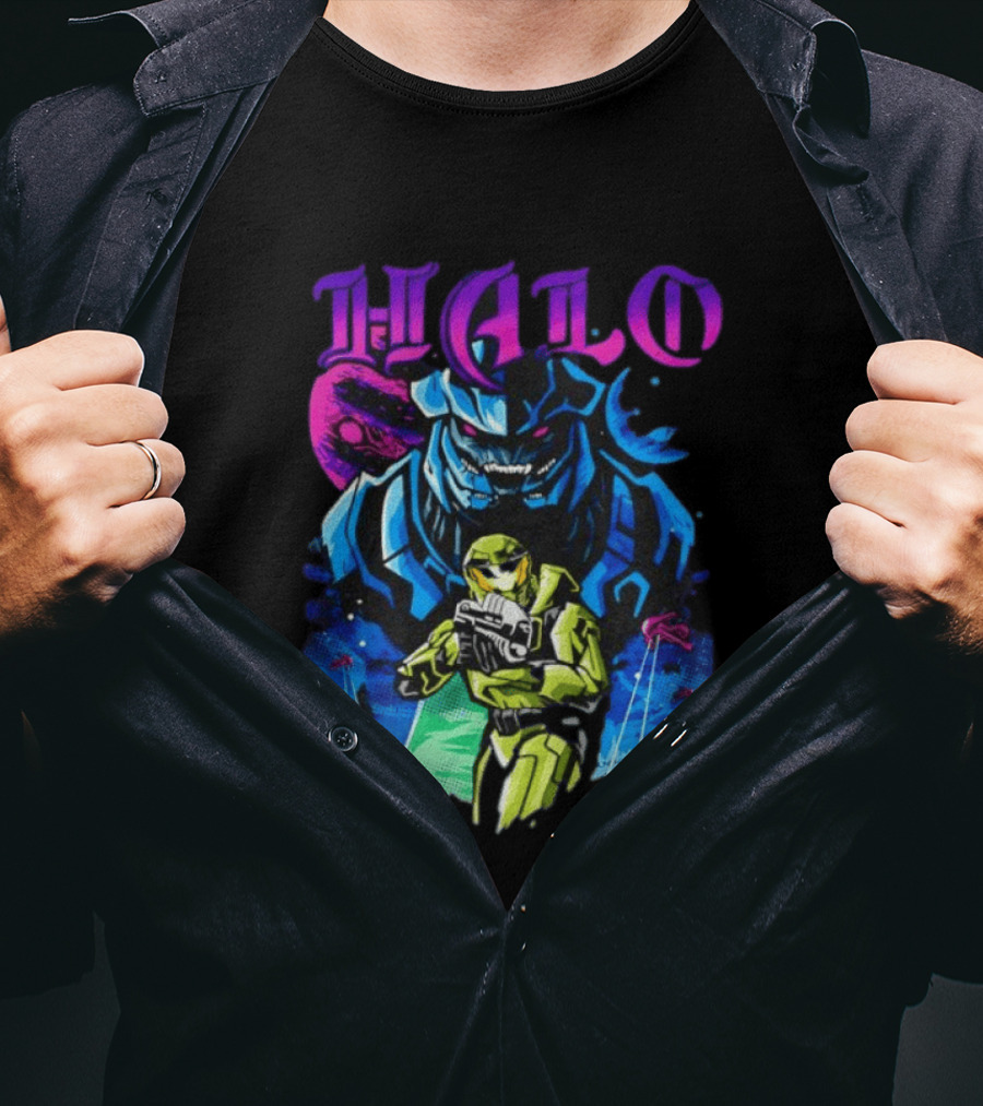 Halo Master Chief Arbiter Video Game Battle Scene T-Shirt