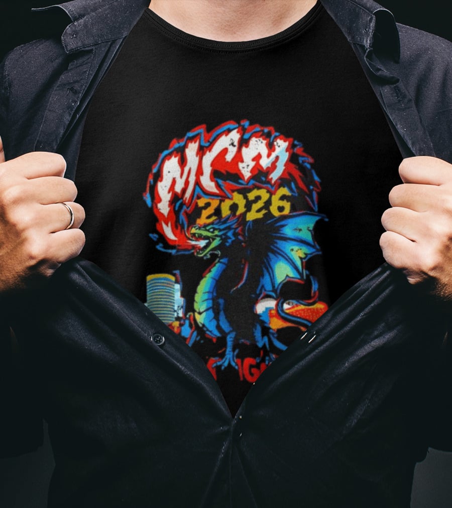 MCM 2026 Birmingham Dragon Fire Skyline Bull Event Souvenir T-Shirt