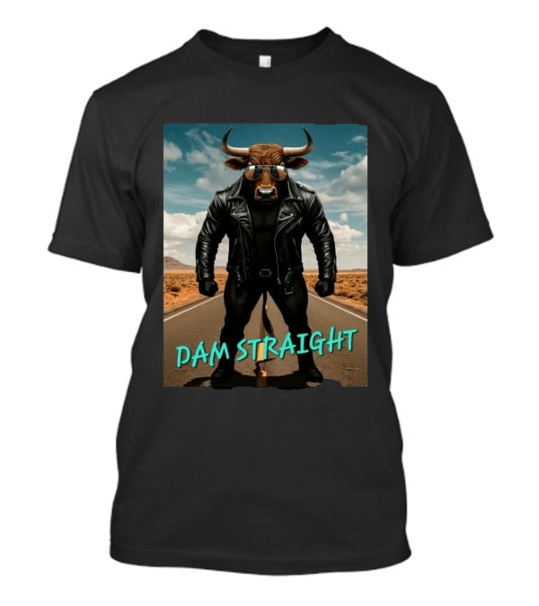 Dam Straight Charging Bull In Basquiat Style With Leather Jacket T-Shirt