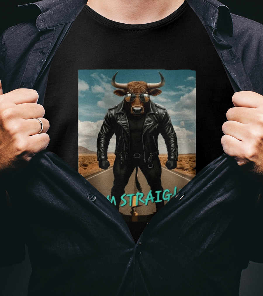 Dam Straight Charging Bull In Basquiat Style With Leather Jacket T-Shirt