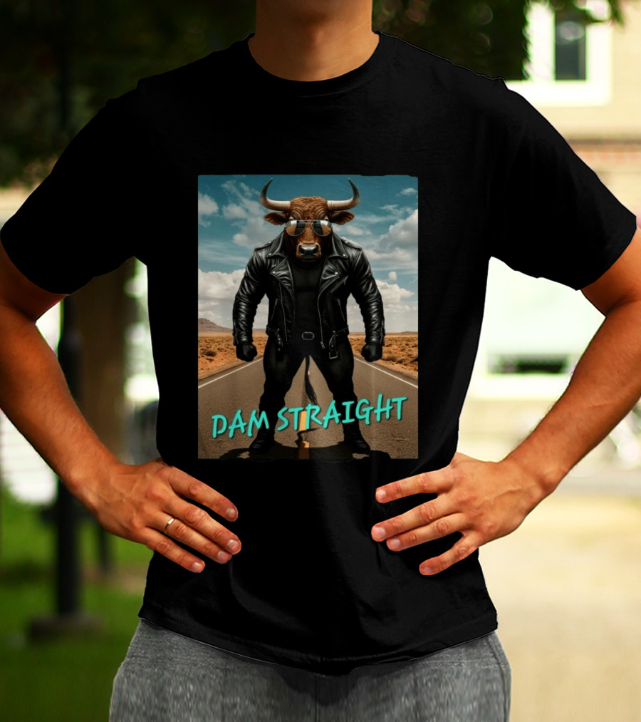 Dam Straight Charging Bull In Basquiat Style With Leather Jacket T-Shirt