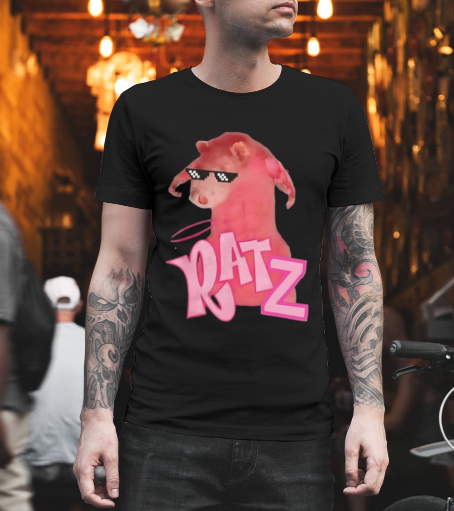 RATZ Muscular Pink Toned Rat Pixel Thug Life Sunglasses Bratz Doll T-Shirt