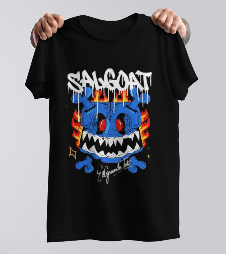 ElGrandeToto Salgoat Hip Hop Streetwear Blue Skull Flame T-Shirt