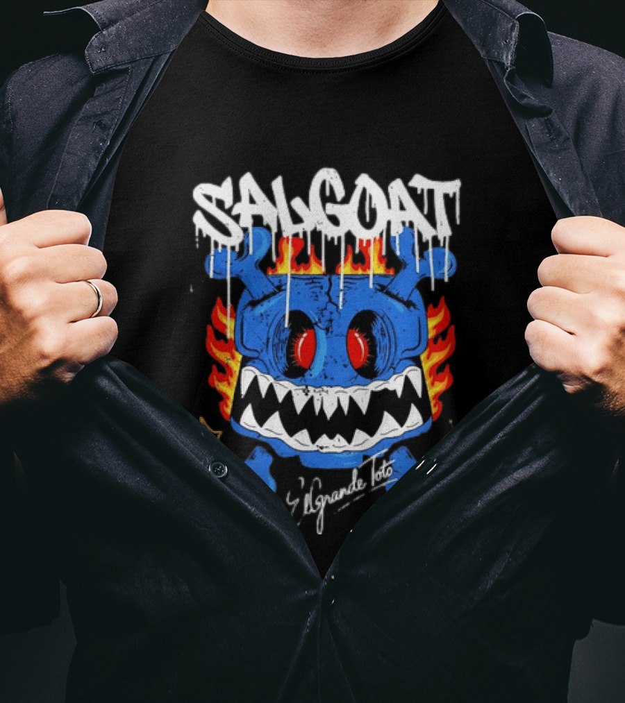 ElGrandeToto Salgoat Hip Hop Streetwear Blue Skull Flame T-Shirt