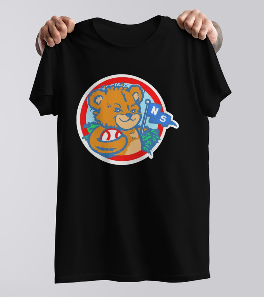 Teddy Bear Holding Baseball NS Pennant Circle T-Shirt