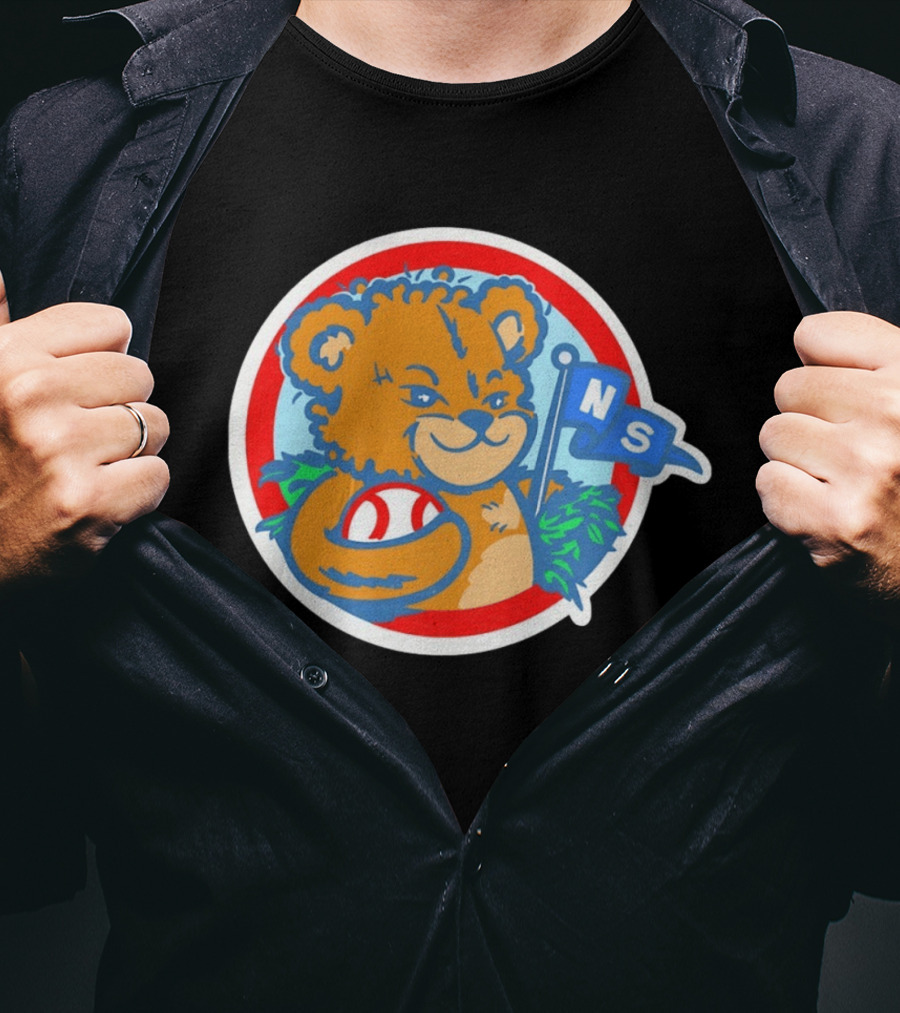 Teddy Bear Holding Baseball NS Pennant Circle T-Shirt