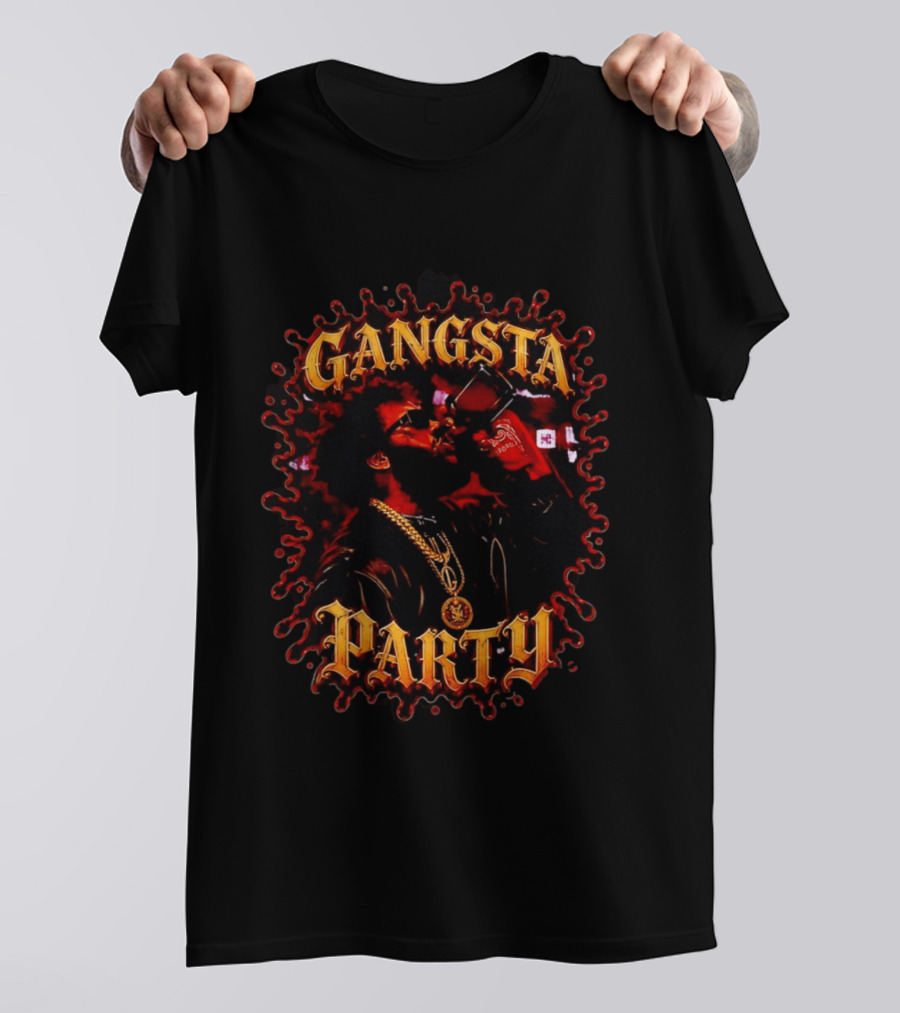 Gangsta Party Urban Hip Hop Streetwear Chain Drinking Scene T-Shirt