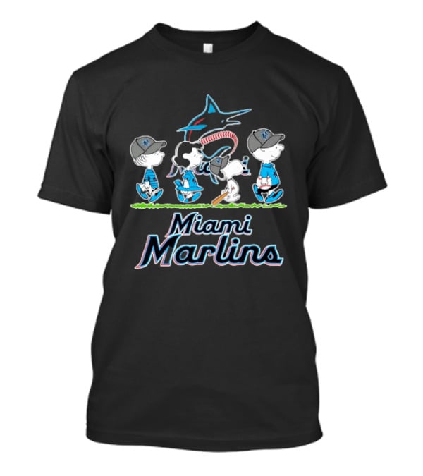 Miami Marlins Peanuts Characters Baseball Team T-Shirt