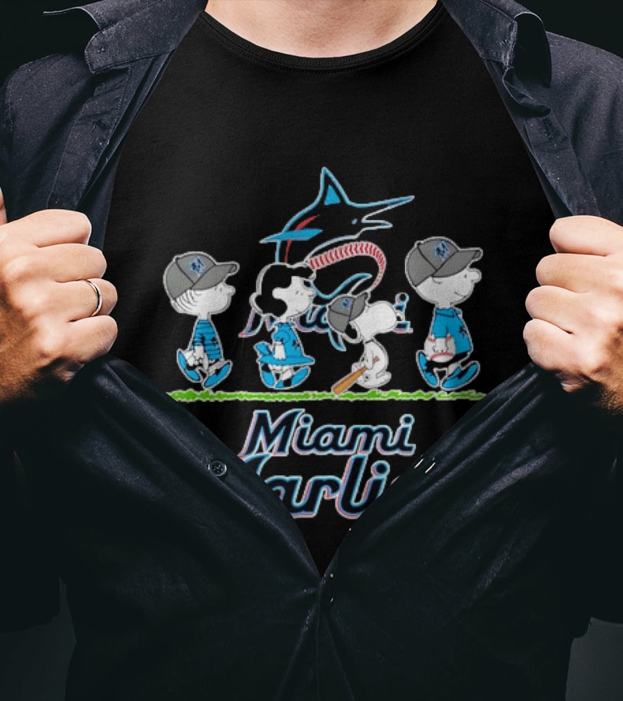 Miami Marlins Peanuts Characters Baseball Team T-Shirt