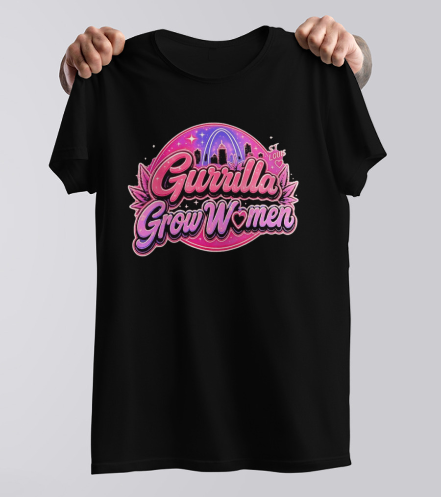 Gurrilla Grow Women St Louis Cannabis Cityscape Pink Sky Arch T-Shirt