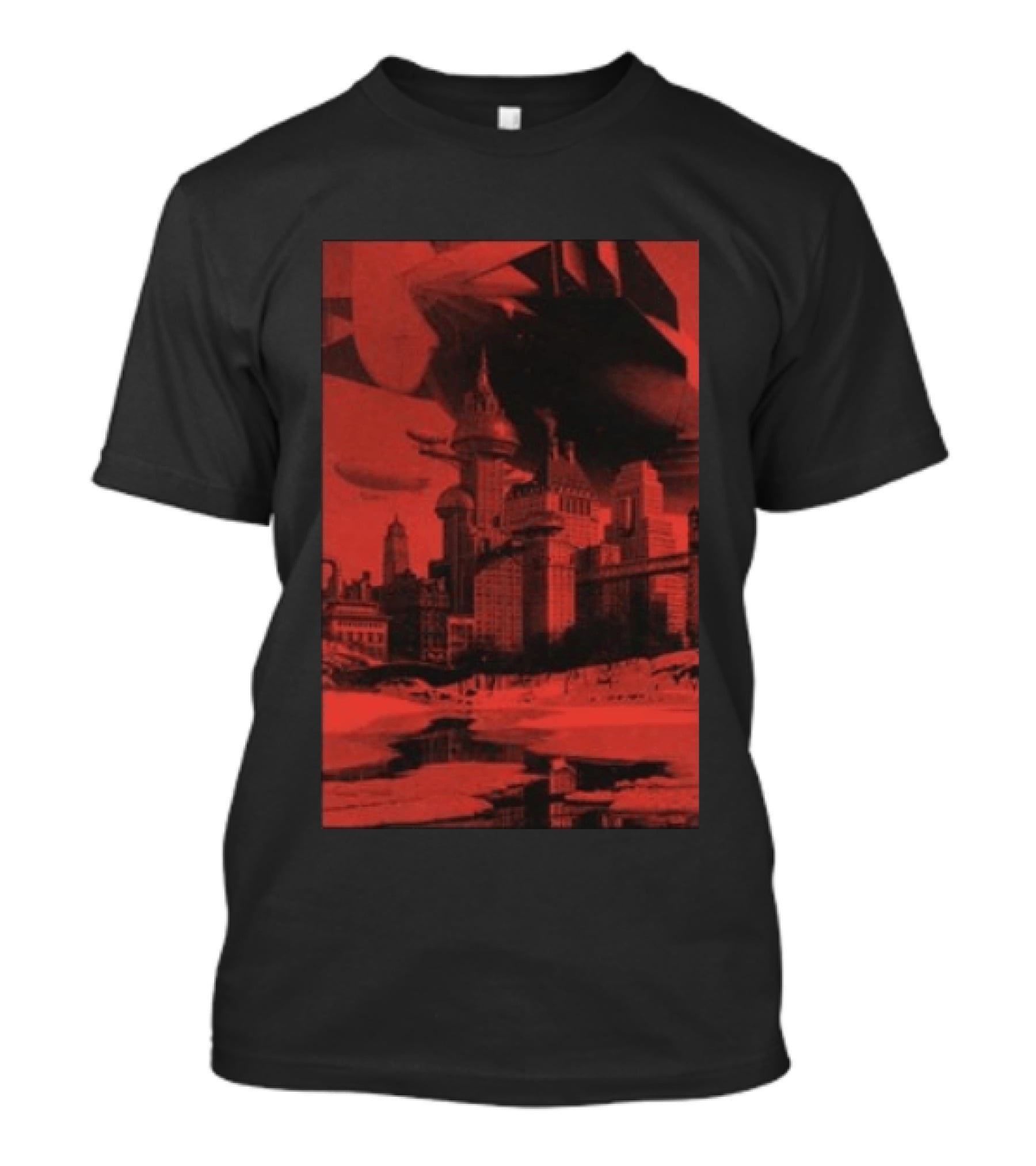 The Barbarians Of California Megatons Pull Retro Futuristic Cityscape Airships T-Shirt