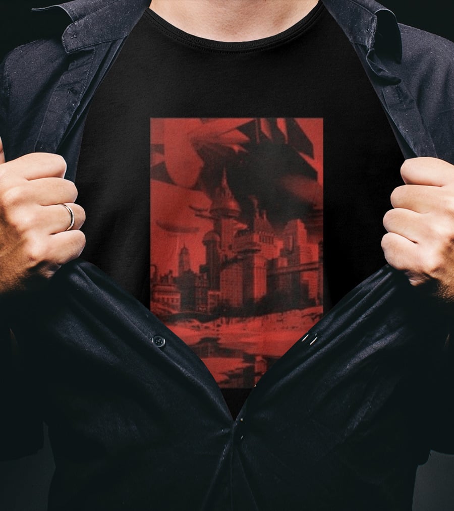 The Barbarians Of California Megatons Pull Retro Futuristic Cityscape Airships T-Shirt