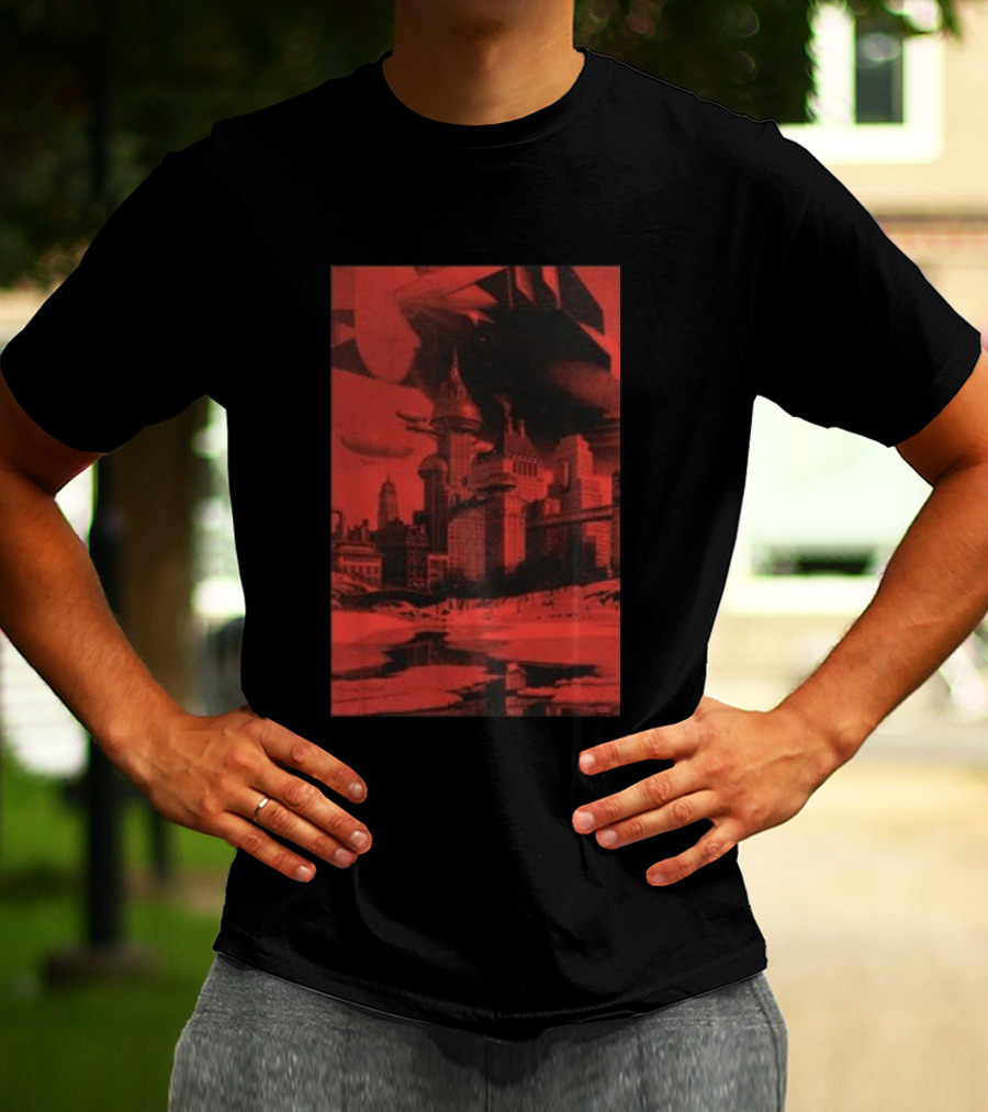 The Barbarians Of California Megatons Pull Retro Futuristic Cityscape Airships T-Shirt