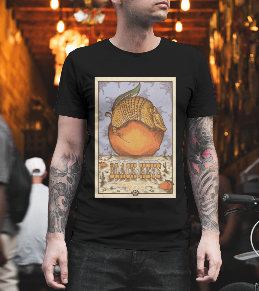 Black Keys Jul 25 2026 New Braunfels TX Armadillo Peach Cactus Desert Scene T-Shirt