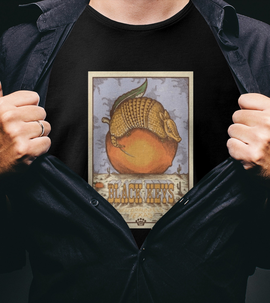 Black Keys Jul 25 2026 New Braunfels TX Armadillo Peach Cactus Desert Scene T-Shirt