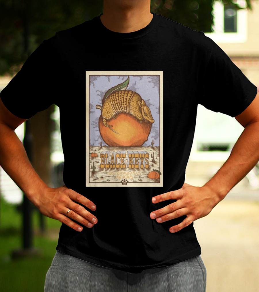 Black Keys Jul 25 2026 New Braunfels TX Armadillo Peach Cactus Desert Scene T-Shirt