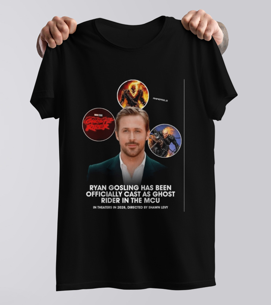 Ryan Gosling Cast As Ghost Rider In Marvel Cinematic Universe MCU 2028 Directed By Shawn Levy T-Shirt
