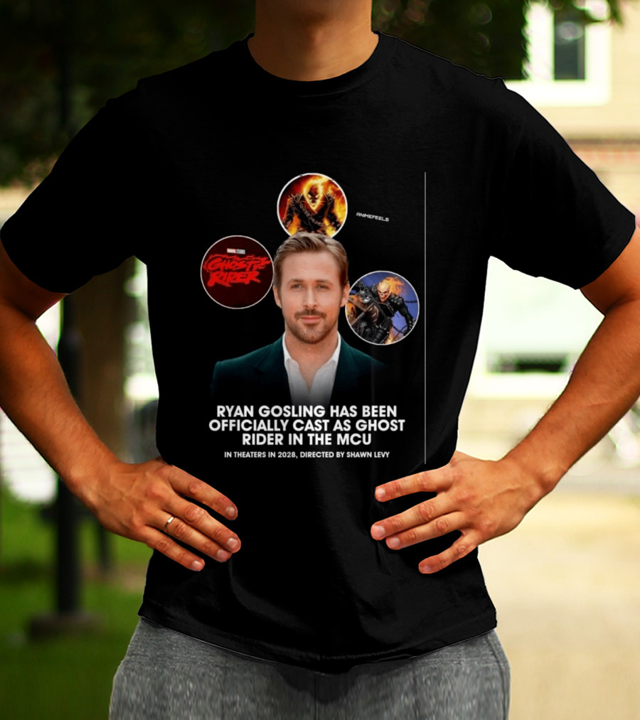 Ryan Gosling Cast As Ghost Rider In Marvel Cinematic Universe MCU 2028 Directed By Shawn Levy T-Shirt