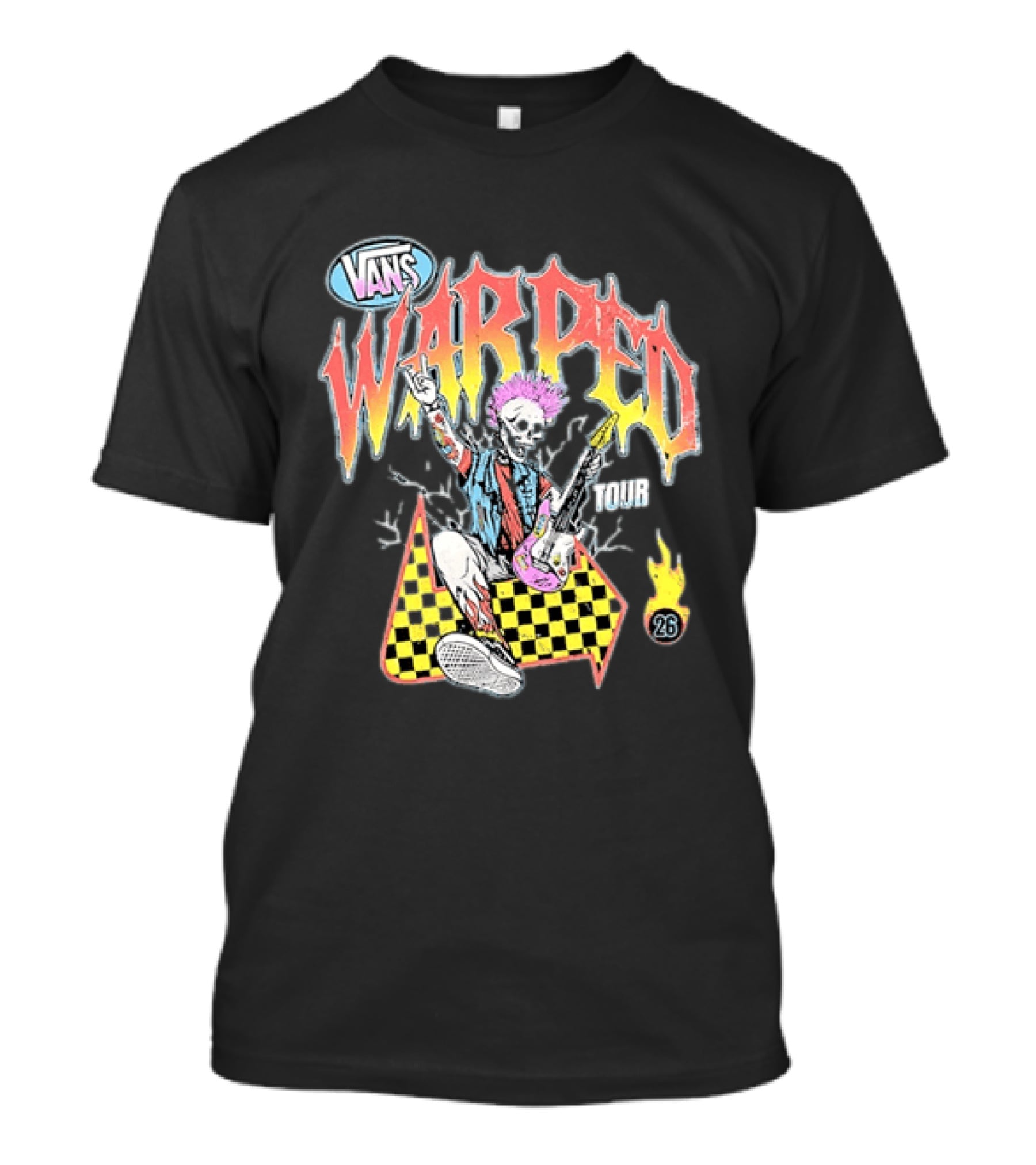 Vans Warped Tour 2026 Punk Rock Skeleton Guitarist With Colorful Mohawk T-Shirt