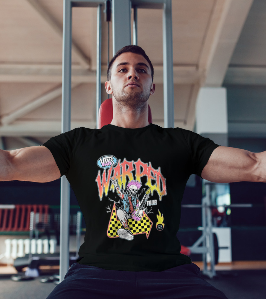 Vans Warped Tour 2026 Punk Rock Skeleton Guitarist With Colorful Mohawk T-Shirt