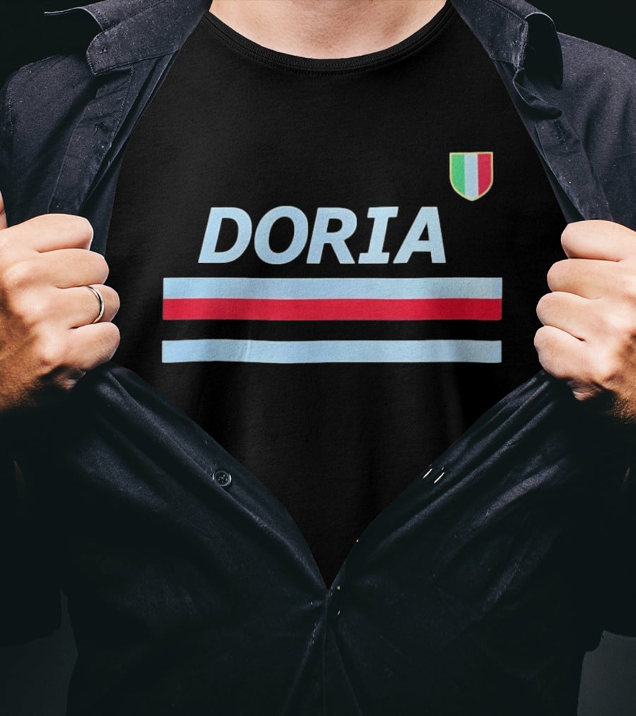 Doria Sampdoria Italian Football Blue Red Stripe Shield T-Shirt
