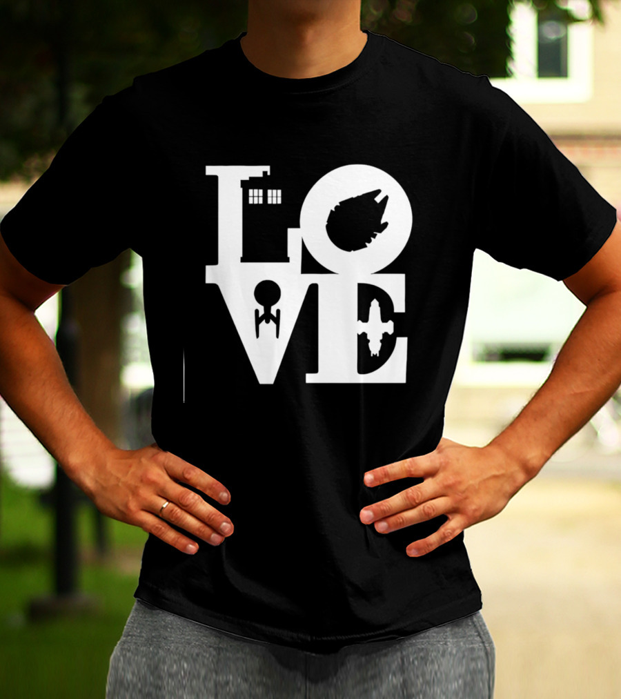 TARDIS Millennium Falcon Enterprise Serenity Sci Fi Love Mashup T-Shirt
