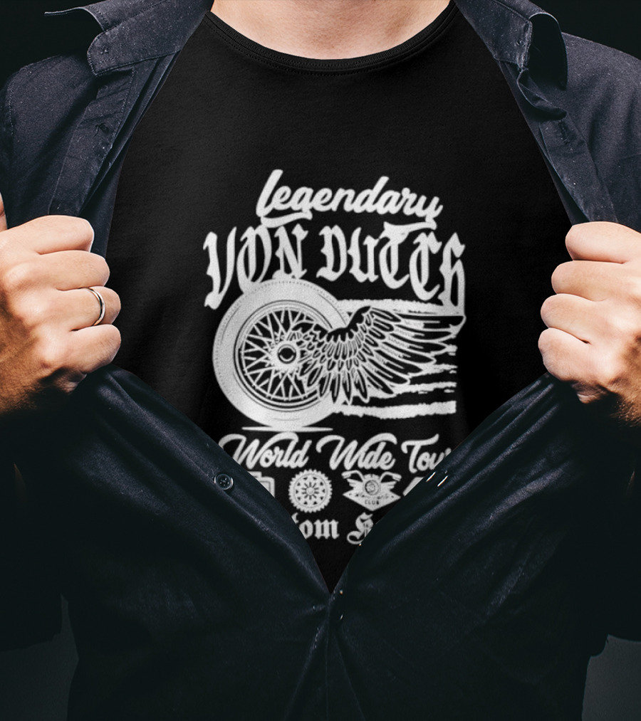 Legendary Von Dutch World Wide Tour Kustom Kulture Motorcycle Wings Wheel T-Shirt