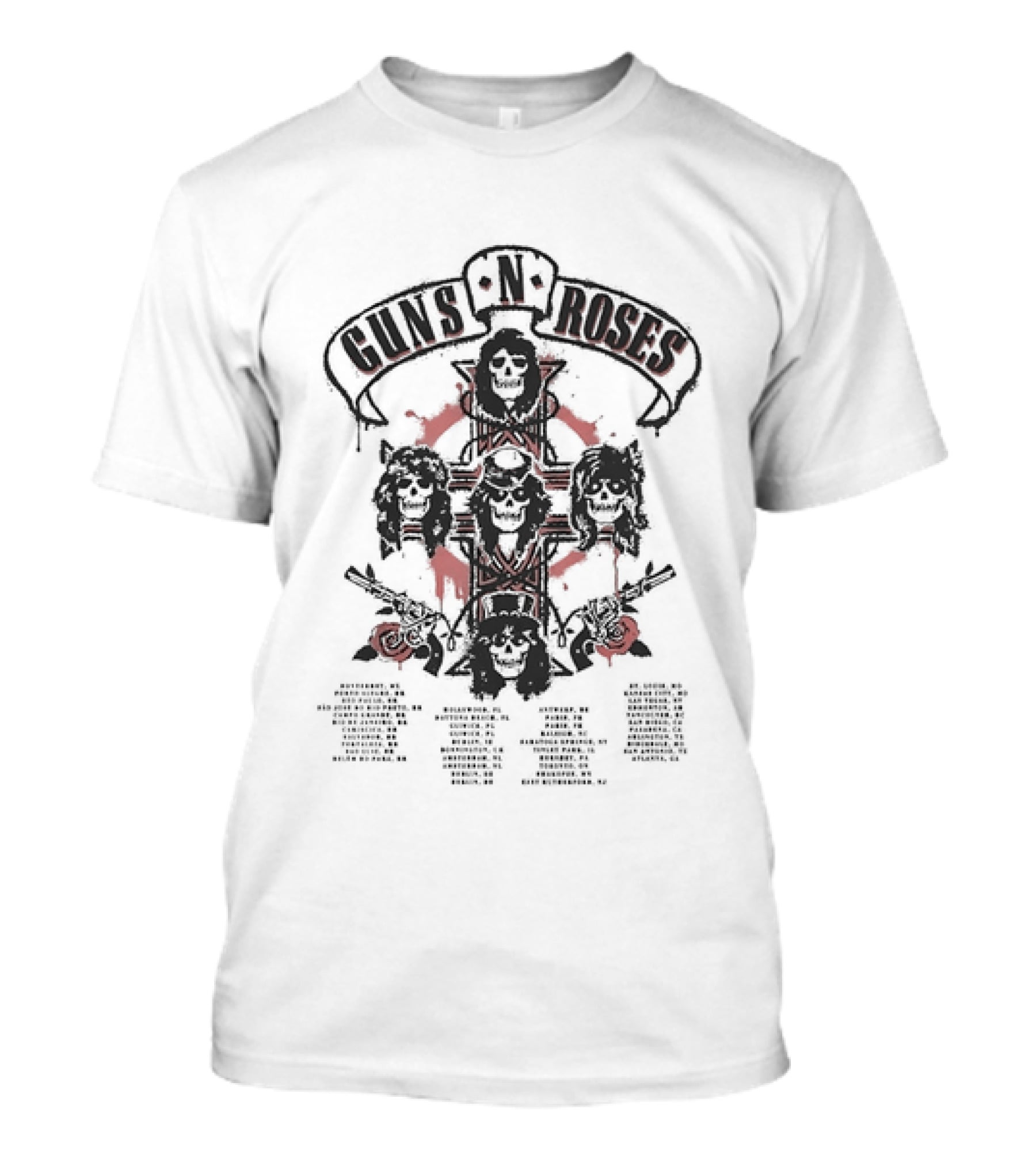 Guns N Roses 2026 World Tour Cross With Spray Painted Red Roses T-Shirt
