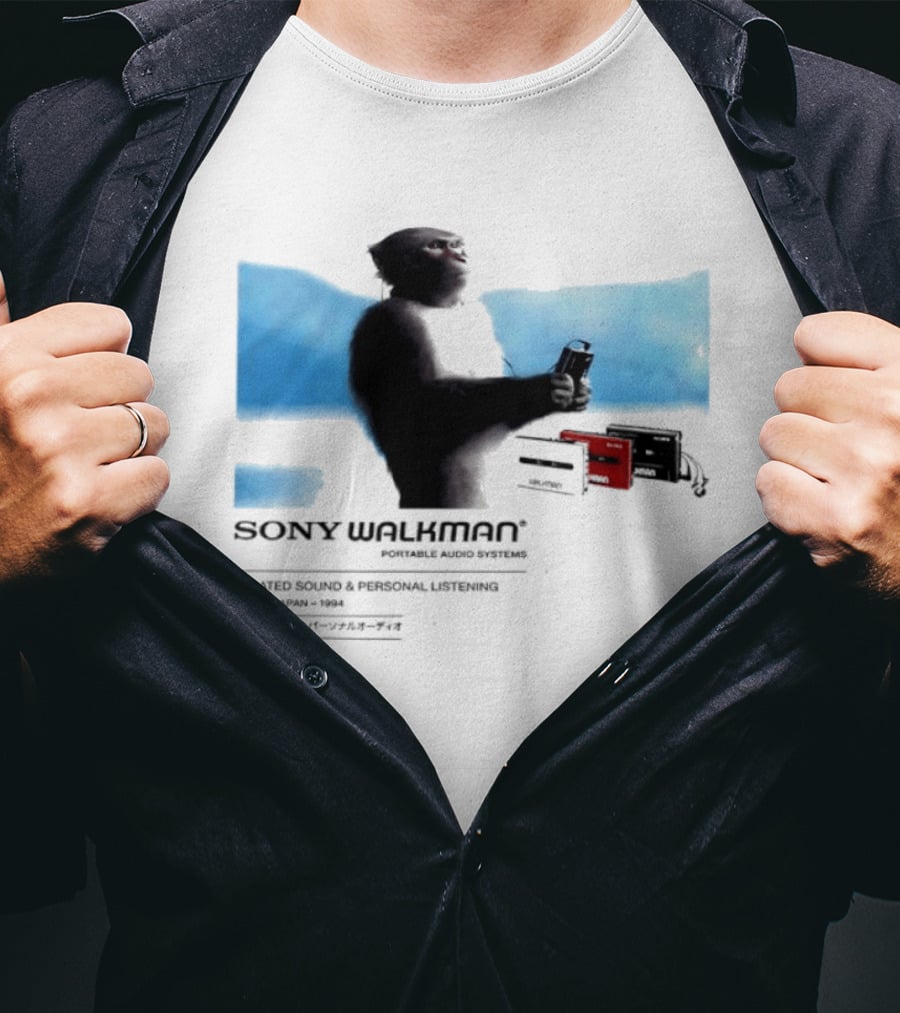 Sony Walkman Chimpanzee Tokyo Japan 1994 Curated Sound Personal Listening T-Shirt
