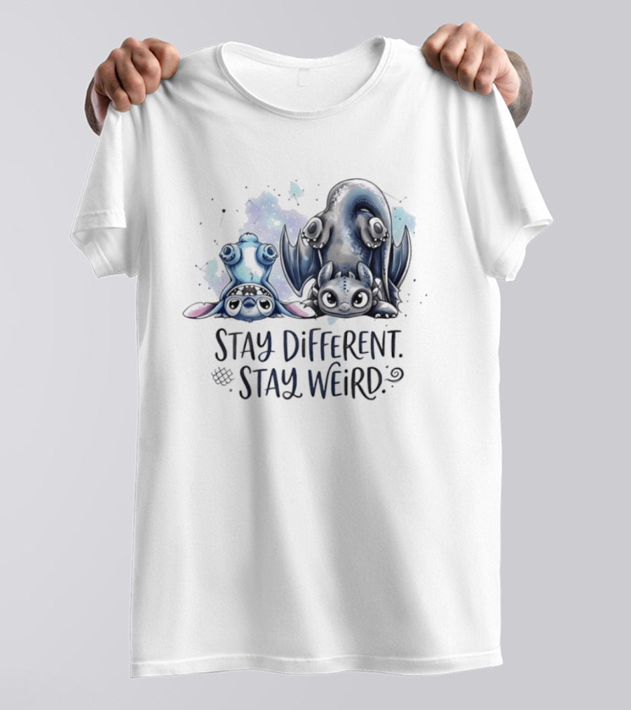 Stay Different Stay Weird Stitch And Toothless From Lilo And Stitch How To Train Your Dragon T-Shirt