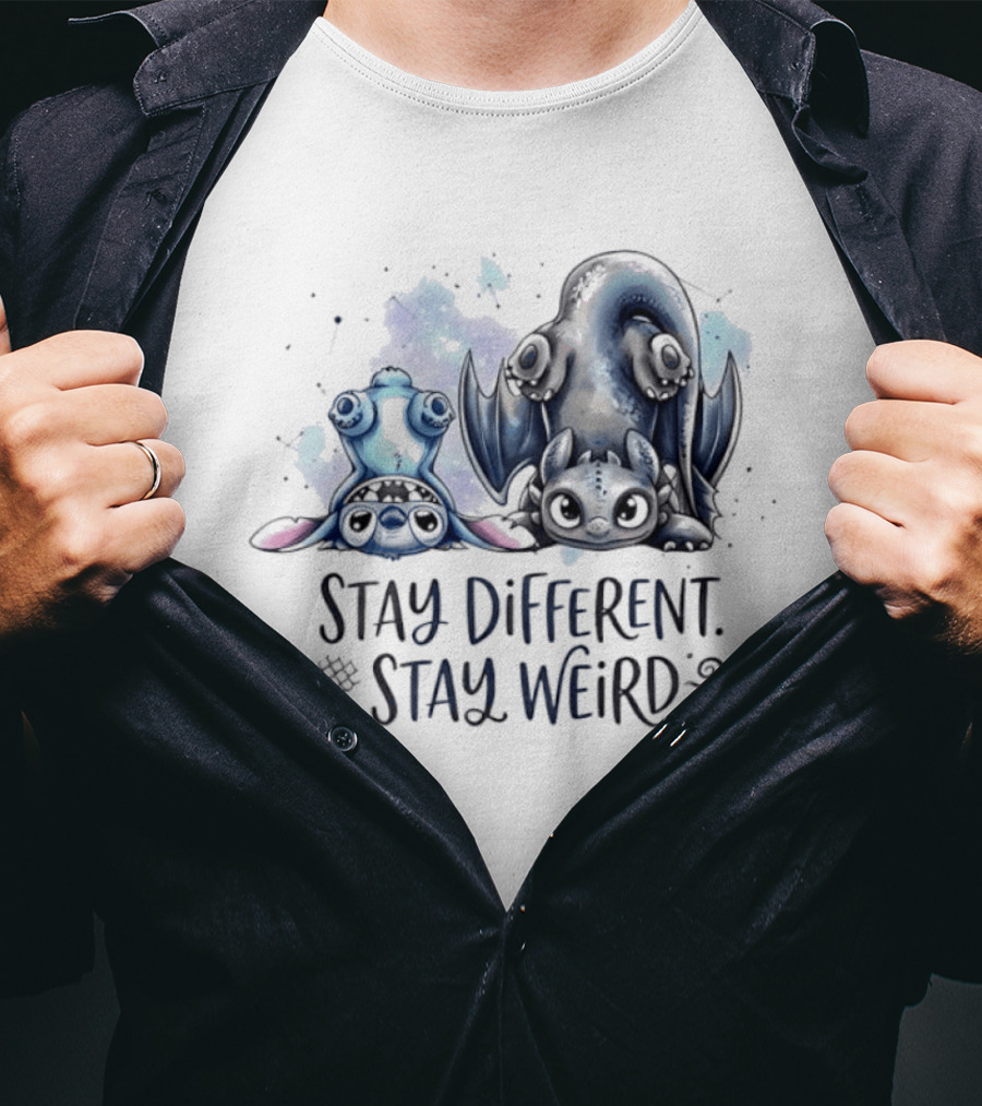 Stay Different Stay Weird Stitch And Toothless From Lilo And Stitch How To Train Your Dragon T-Shirt